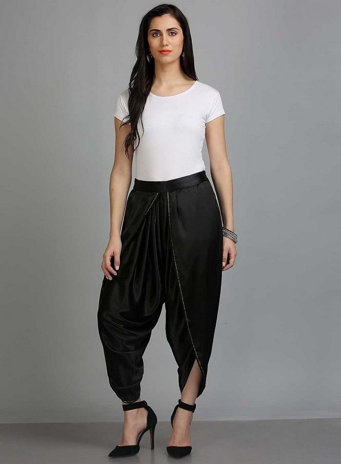 Buy Black Solid Dhoti Pants Online - Ritu Kumar International Store View